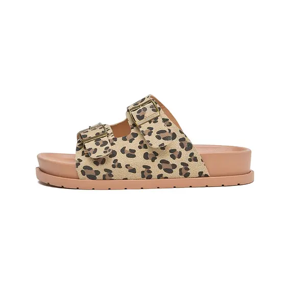 Feminina Sandália Birken Papete ajustável com estampa de leopardo