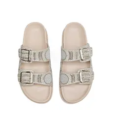 Sandália feminina Birken Couro Ecológico Papete Leve Fivela ajustável