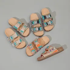 Sandálias femininas com fivela dupla e strass sandalia papete birken