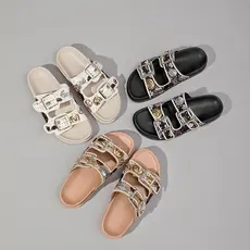 Rasteira feminina com lantejoulas sandal bling bling papete sandália sandália