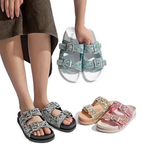 Sandália Feminina Rasteirinha  Confortável Birken Fivela Com Strass Original