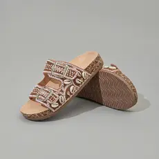 Sandálias femininas de fivela dupla com decoração de concha