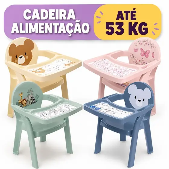 Poltrona de Alimentação Plasutil Infantil Portátil Cadeira Refeição Para Bebê Com Bandeja Para Colorir - Várias Cores