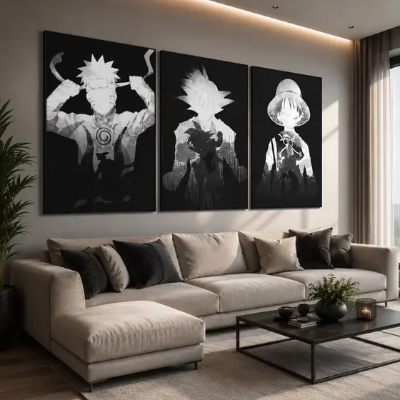 Quadro decorativo 3 peças 20x30 30x50 dragon ball naruto one peace luffy naruto goku