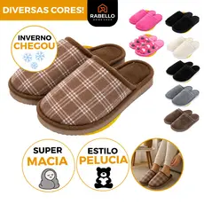 Pantufa Chinelo Antiderrapante de Inverno Adulto Pelúcia Quente Solado Confortável Forrada Peluciada