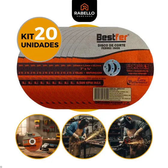 Kit 20 Disco de Corte 4.1/2 Para Esmerilhadeira Ferro/Inox 115mm Corte Fino Ferro/Inox