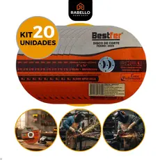 Kit 20 Disco de Corte 4.1/2 Para Esmerilhadeira Ferro/Inox 115mm Corte Fino Ferro/Inox