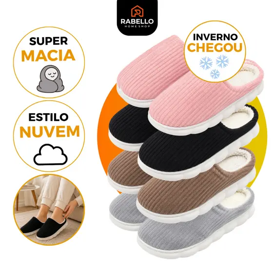 Pantufa Casual Moderna Nuvem De Inverno Feminina Masculina Quente Pelúcia Super Solado Macio Chinelo