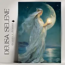 Quadro Decorativo Deusa Selene - Arte Mística e Mitológica - Bruxaria - Wicca - Já com Fita Adesiva