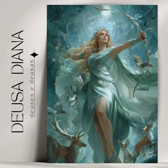 Quadro Decorativo Diana - Arte Mística e Mitologia Grega - Bruxaria - Wicca - Já com Fita Adesiva