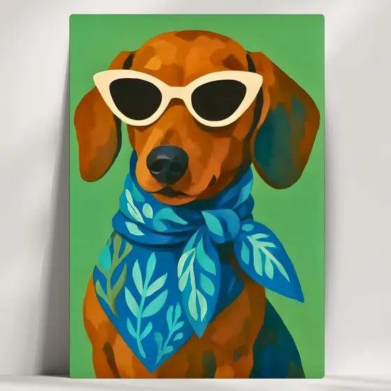 Quadros Decorativos Cachorro Caramelo - Lencinho e Oculos - Em Mdf - Já com Fita Adesiva