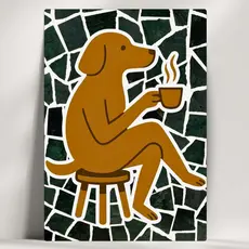 Quadros Decorativos Cachorro Caramelo - Tomando Café - Em Mdf - com Fita Adesiva - Envio Imediato
