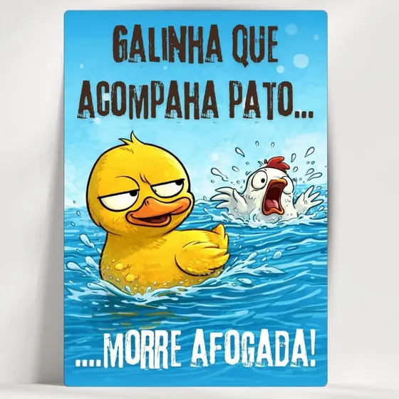 Quadro Decorativo Galinha Que Acompanha Pato - Em MDF - Já com fita adesiva - Envio Imediato
