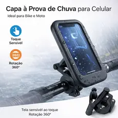 Suporte Celular Bike e Algumas Motos Capa à Prova de Chuva Rotação 360° Tela Sensível