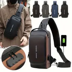 Mochila De Peito Masculina À Prova D'água Com Trava De Código Usb Alta Qualidade