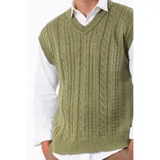 Colete Masculino Tricô Gola V Trançado Social Elegante Inverno Casual Confortável Colete Masculino