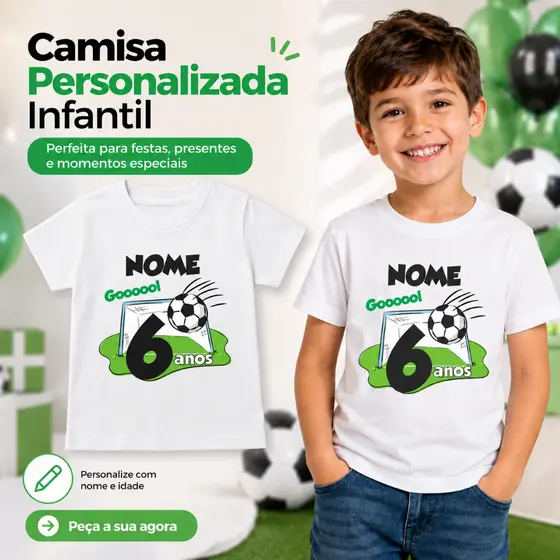 Camiseta Personalizada Infantil Futebol Aniversário Nome Idade