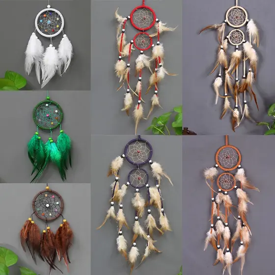 1 Pç Filtro Dos Sonhos Circular De Penas Decorativas Para Pendurar Na Parede