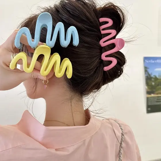 Clipe De Aperto Gradiente Em Forma De Onda Doce Colorido , Parte De Trás Da Cabeça Placa De Cabelo Grampo Tubarão