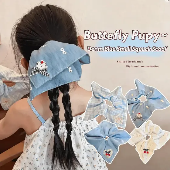 Crianças Quadrado Grande Scrunchie Meninas Moda Laço De Cabelo Bordado Baixo Rabo De Cavalo Bandana Gravata Cordas Acess