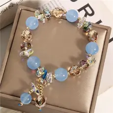 Pulseira De Cristal De Pedra Natural Colorida Azul Mar Tesouro , Estilo Ins Feminino , Sensação Avançada De Estudante ,