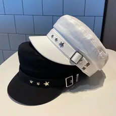 S1119 Novos Chapéus De Algodão Chapéu De Boina Britânico Retro Feminino Estilo Militar Marinho Preto Estrela Logotipo Pintor Coreano Bonés Quentes De Outono E Inverno