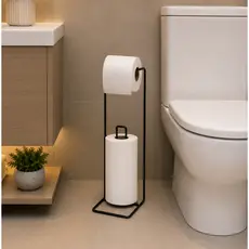 Suporte Papel Higiênico de Chão 3 Rolos Aço Reforçado Porta Papel Higiênico Luxo Preto Reforçado