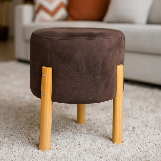 Puff com Pé Sala Quarto Palito Assento Estofado Apoio Para os Pés Premium Redondo Quadrado