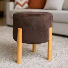 Puff com Pé Sala Quarto Palito Assento Estofado Apoio Para os Pés Premium Redondo Quadrado