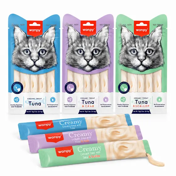 Petisco Cremoso Gatos Wanpy Creamy Natural Premium 70g Snack Tubinhos Vitaminas Nutritivo Churu Sabores