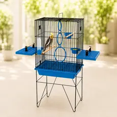Gaiola Calopsita Aves Mansas Viveiro Agapornis Completa Bebedouro Comedouro com Pé Pedestal Colorida