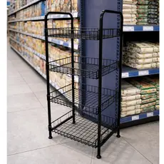 Display Expositor Mercado Prateleira Estante Organizadora Metal Ferro Preta Com 4 Cestos Mercado Fruteira Casa