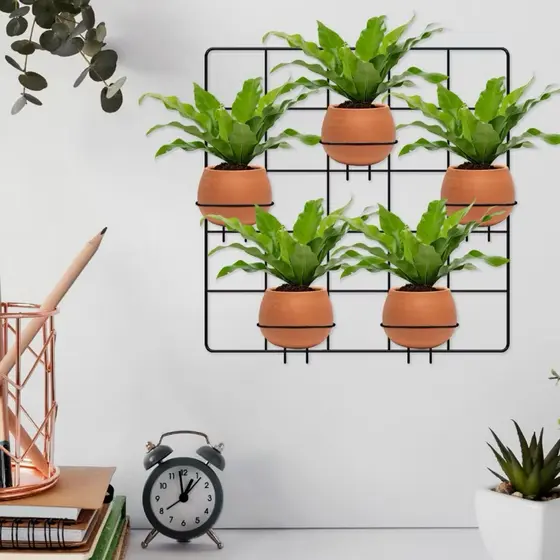 Painel Para Vasos e Plantas Suporte Parede Aramado com Treliça Pendurar Planta 40 x 40 cm