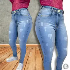 Calça Jeans Feminina Skinny Clara Puido  Elastano Cintura Alta Efeito Levanta Bumbum