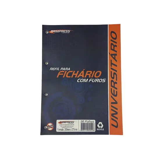Refil Folha Fichário Bloco C/96 Fls Brimpress 4 Furos