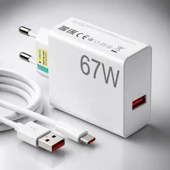 KIT Carregador Cabo e Fonte USB - C Turbo 67W Carga Rápida Universal Xiaom Redm Note E Poco X7 Android