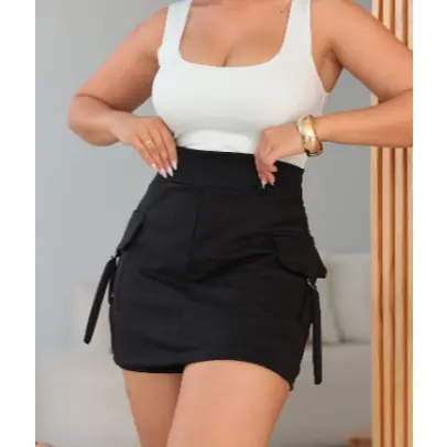 Short Saia Alfaiataria Cargo M AO GG Envio Imediato Short Femino com Bolso Short Cargo Feminino