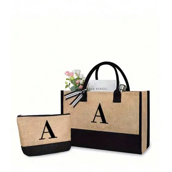 CONJUNTO BOLSA DE PRAIA E NECESSAIRE PERSONALIZADAS COM LETRA NOME - BOLSA DE VIAGEM PRESENTE BOLSA GRANDE PRAIA CAMPO