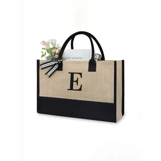 ESCOLHER A LETRA NO CHAT - Bolsa de praia juta letra personalizada POR ENCOMENDA