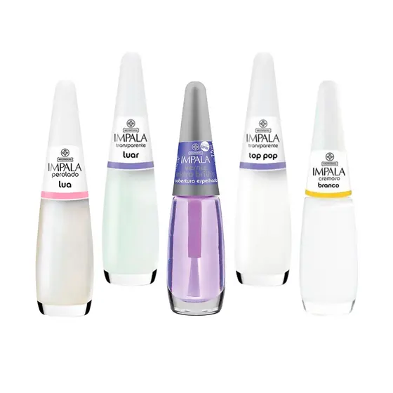 Kit 5 Esmaltes Impala Top Francesinha + Verniz Extra Brilho