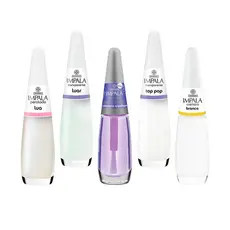 Kit 5 Esmaltes Impala Top Francesinha + Verniz Extra Brilho