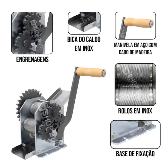 Engenho de Cana Garapeira Manual 3 Moendas Inox