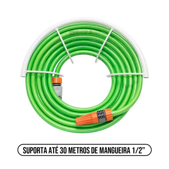 Suporte  Para Mangueira Enrolador De Borracha Meia Lua Para Até 30mts Tubular Aço Reforçado  c/ Kit Instalação
