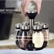 Porta Condimentos e Temperos Cozinha Giratório - Suporte com 6 Potes em Vidro + Suporte