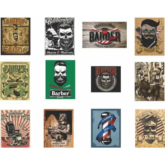 Kit 10 Quadros Barbearia Salão Barbeiro Corte Barba Shop Barber