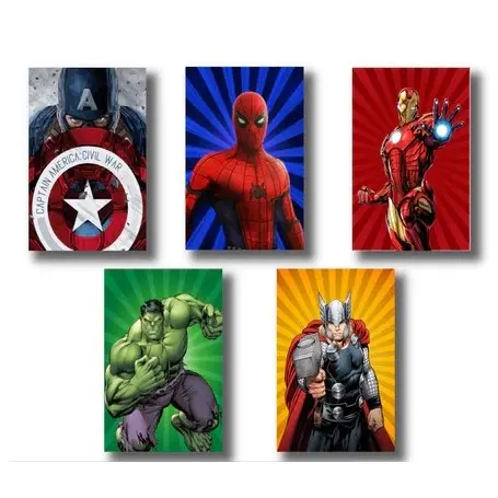 Kit 5 Placas Quadros Decorativos Tema Herois Marvel