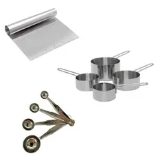 Kit espátula prática e Xícaras e Colheres Medidoras Inox