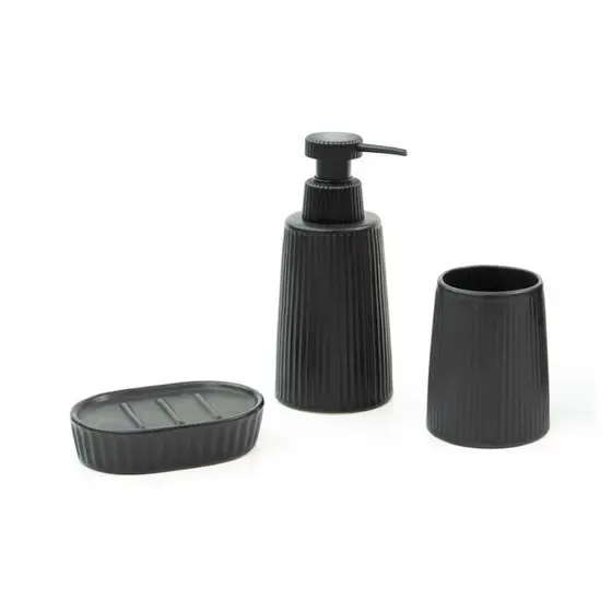 Kit Completo Banheiro Em Cerâmica Listras Preto - Oikos
