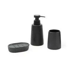 Kit Completo Banheiro Em Cerâmica Listras Preto - Oikos