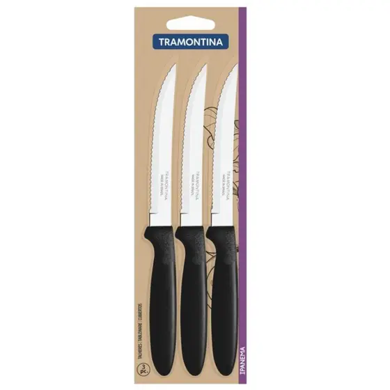 Kit 3 de Facas de Mesa Tramontina Ipanema em Aço Inox